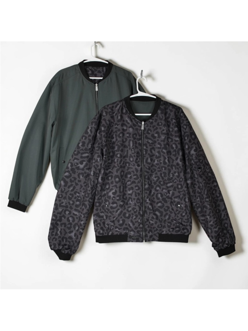 Retro Rifle Reversible Bomber Jacket Mens X-Large Green Leopard Print Pockets